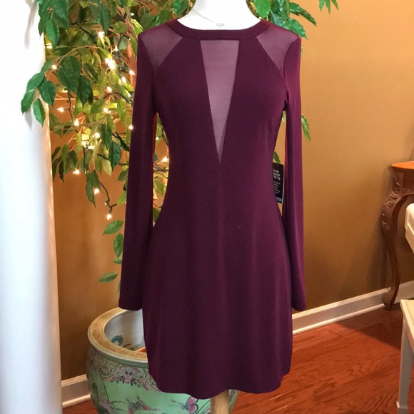 NWT EXPRESS WINE COLORED DRESS SHEER SHOULDERS SM - Picture 2 of 8
